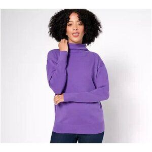 BEAUTIFUL by Lawrence Gathered Turtleneck Sweater Royal Purple Medium A670192